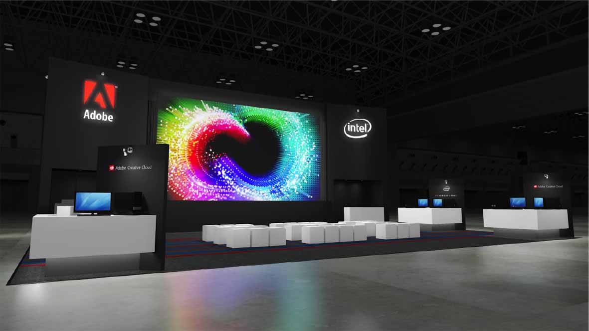 アドビ、インテルの共同出展ブースに構える355インチの超大型4Kスクリーン