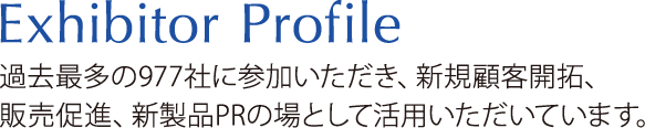 過去最多の977社に参加いただき、新規顧客開拓、販売促進、新製品PRの場として活用いただいています。