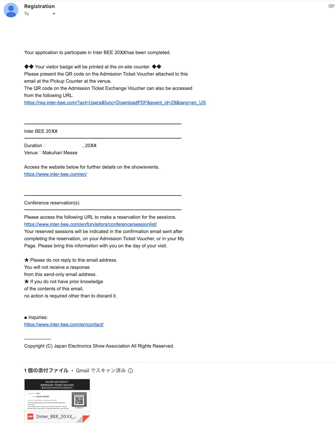 The Reservation Confirmation Email you received