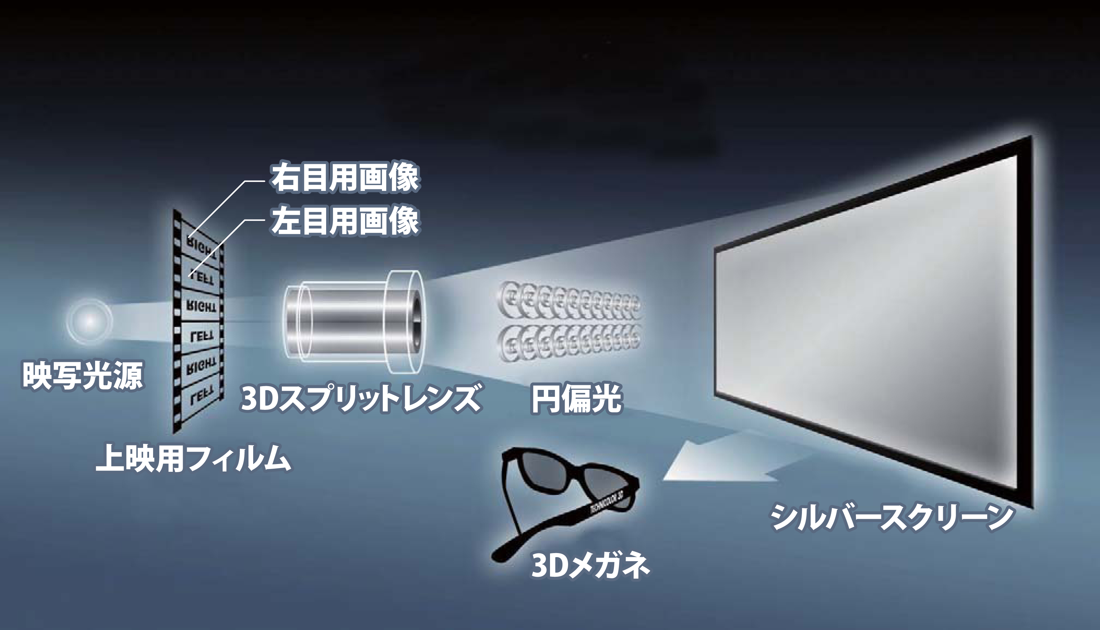 フィルムによる3D映画上映システムのしくみ