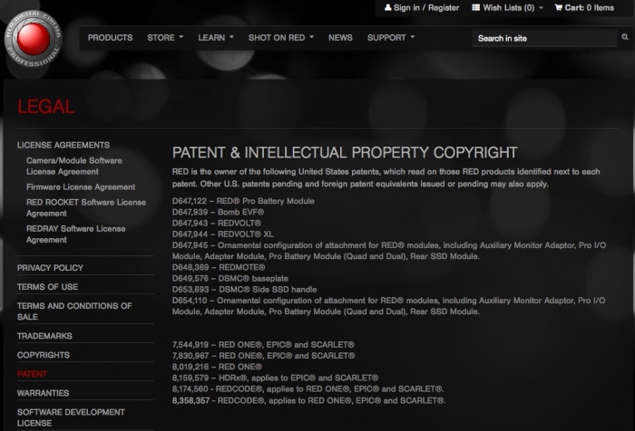 米RED社のウェブで紹介している特許リスト