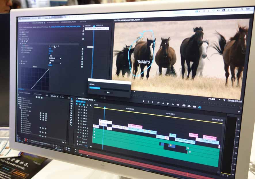 「Adobe Premiere Pro CC」の「マスク&トラック」機能で、馬の形状に合わせた曲線にマスクが自動追尾出来