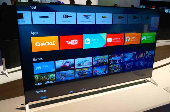 ソニーとシャープはAndroid TV。写真はソニーのもの。両者設定が異なるのでUIなどもかなり異なるものになっている