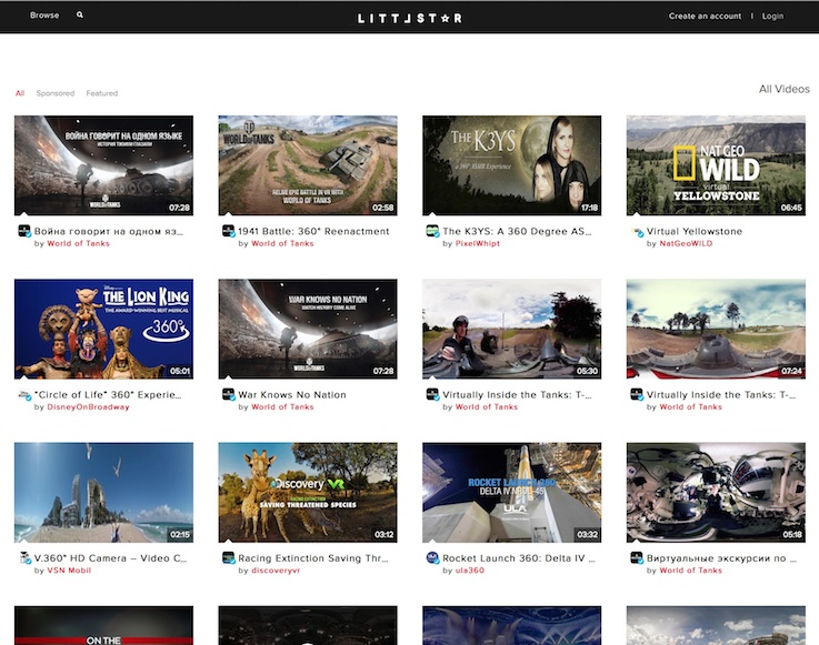 LittleStarMediaのウェブサイトでは数多くの360度コンテンツが視聴できる