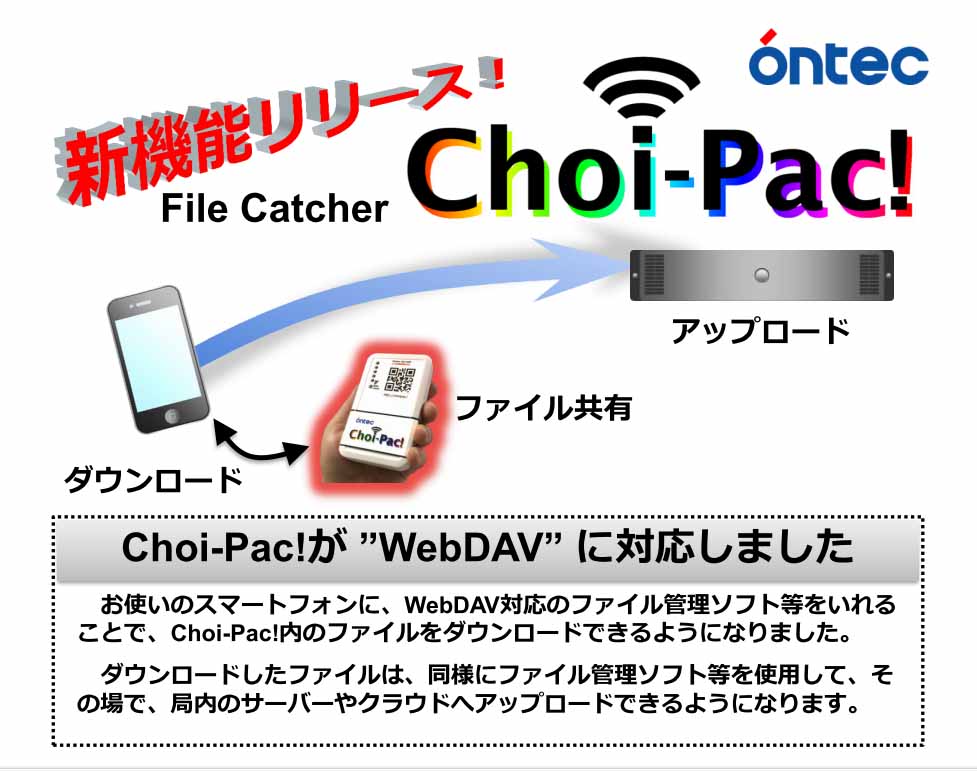 KAMELEONと連携してスマートフォンから画像を読み込める「Choi-Pac!」は、新たにWebDAVに対応