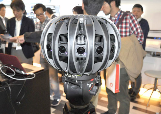 The Jaunt ONE 24G, a 360 camera capable of 8K broadcasting, shown by Photron