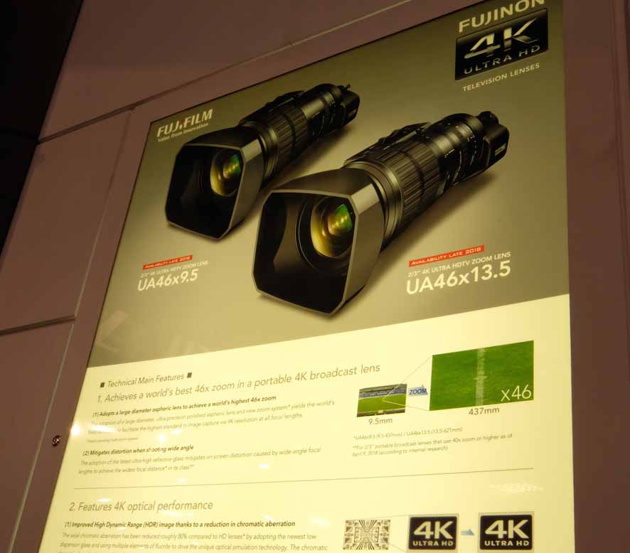 参考出展した「FUJINON UA46x9.5／13.5」の説明パネル