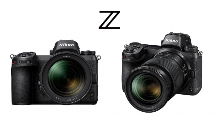 フルサイズ ミラーレスカメラの新製品「ニコン Z7」（左）、「ニコン Z6」（右）