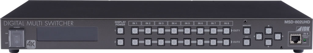 The digital multi-switcher MSD-802UHD, which supports 4K at 60hz and HDCP 2.2