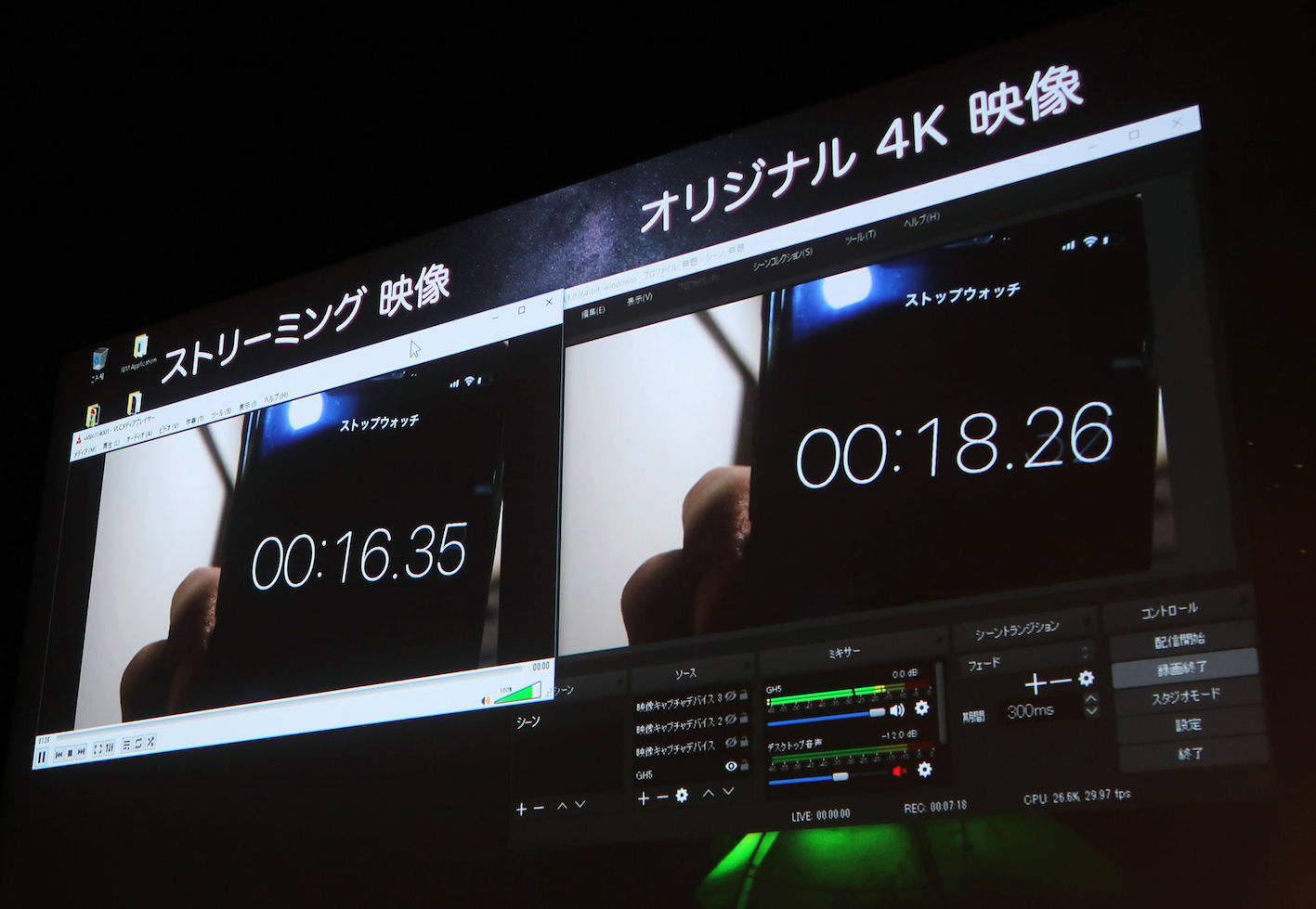 Aspera Streaming for Videoのデモ。東京とサンパウロを往復した4Kストリーミングでは遅延2秒ほど